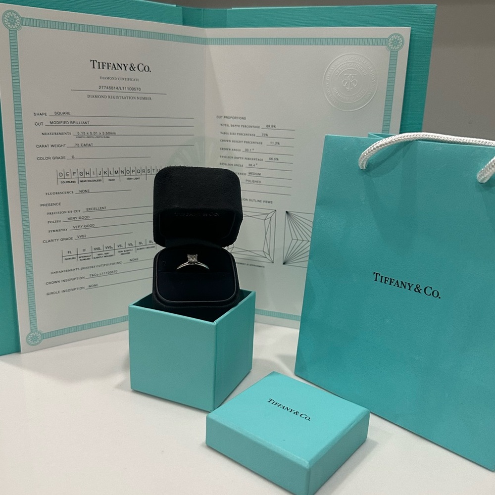 Tiffany & Co. Platinum Princess Cut Engagement Ring 
Sz 7